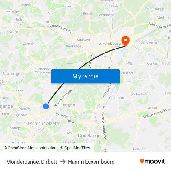 Mondercange, Dirbett to Hamm Luxembourg map