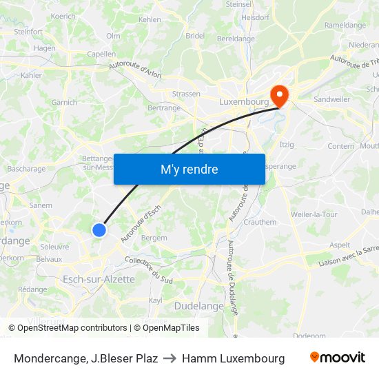 Mondercange, J.Bleser Plaz to Hamm Luxembourg map