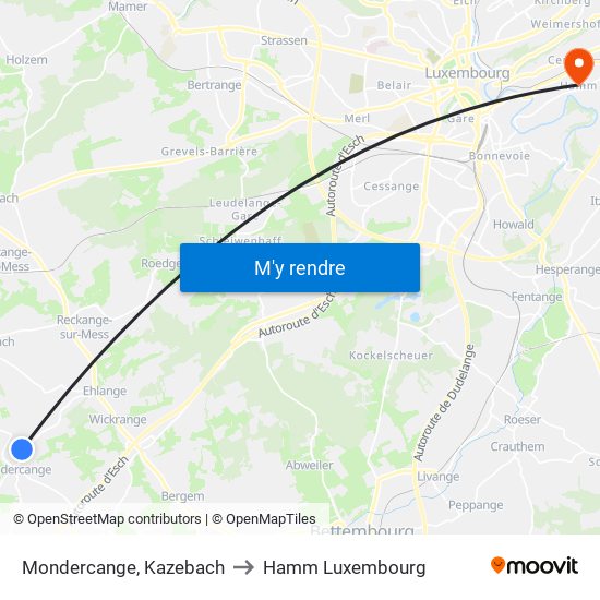 Mondercange, Kazebach to Hamm Luxembourg map