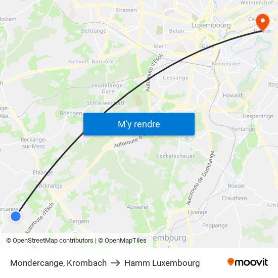 Mondercange, Krombach to Hamm Luxembourg map