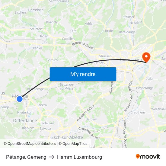 Pétange, Gemeng to Hamm Luxembourg map