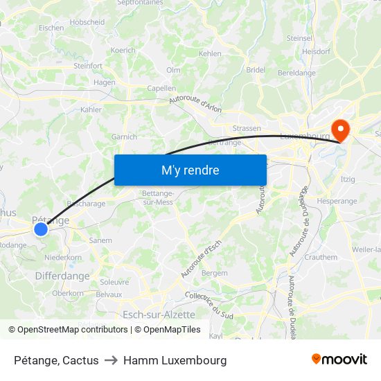 Pétange, Cactus to Hamm Luxembourg map