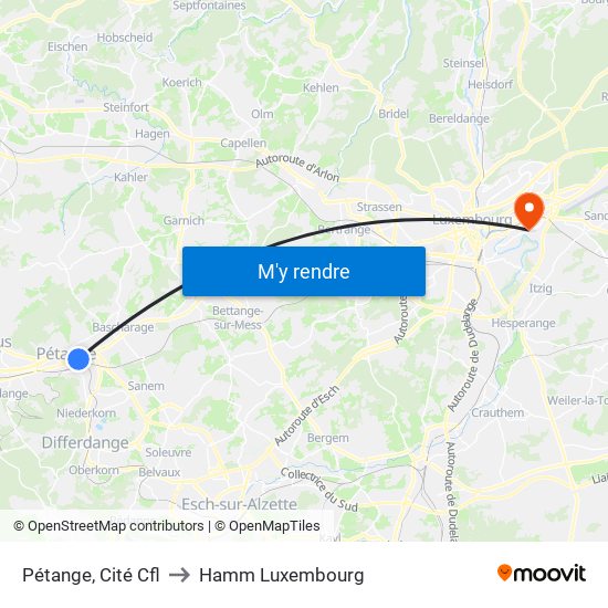 Pétange, Cité Cfl to Hamm Luxembourg map