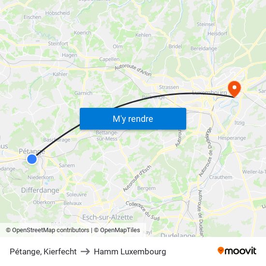 Pétange, Kierfecht to Hamm Luxembourg map