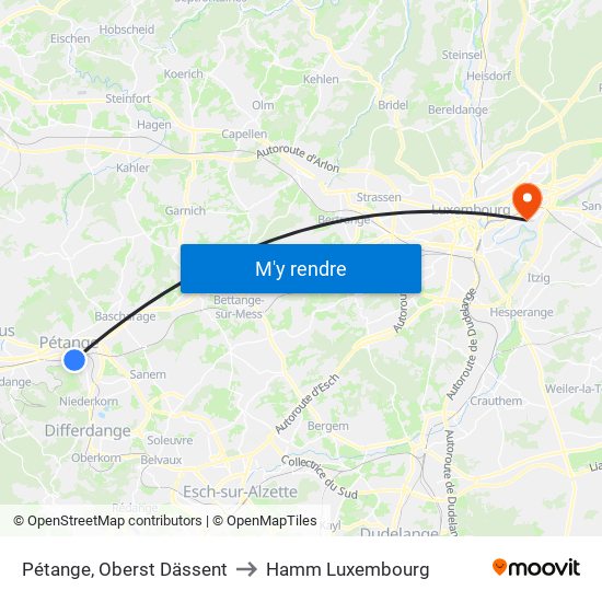 Pétange, Oberst Dässent to Hamm Luxembourg map