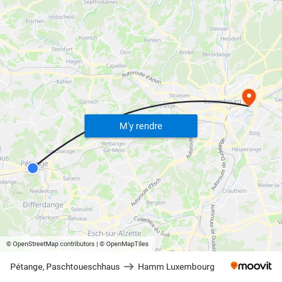 Pétange, Paschtoueschhaus to Hamm Luxembourg map