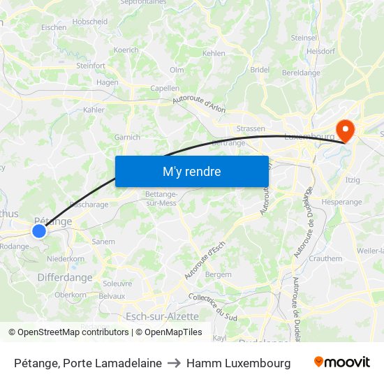 Pétange, Porte Lamadelaine to Hamm Luxembourg map