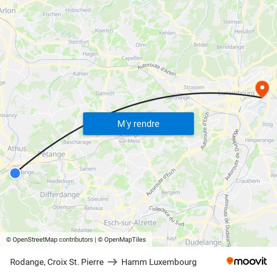 Rodange, Croix St. Pierre to Hamm Luxembourg map