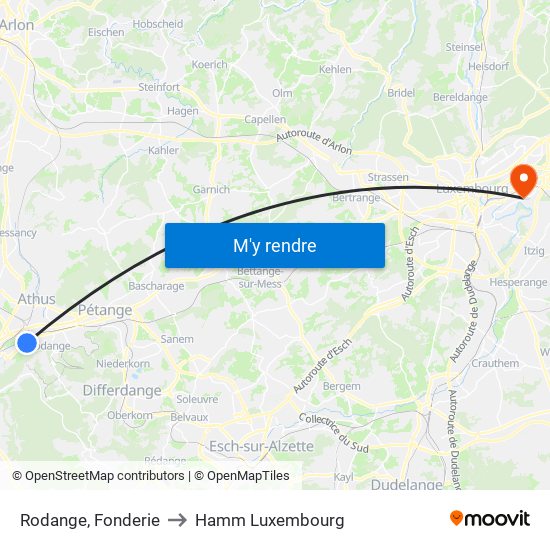 Rodange, Fonderie to Hamm Luxembourg map