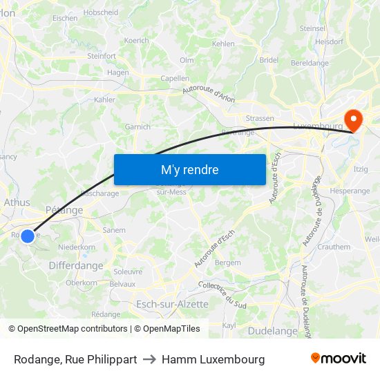 Rodange, Rue Philippart to Hamm Luxembourg map