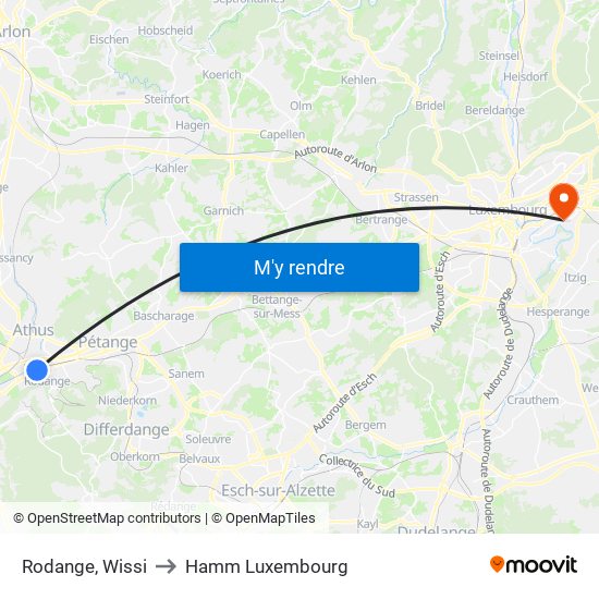 Rodange, Wissi to Hamm Luxembourg map