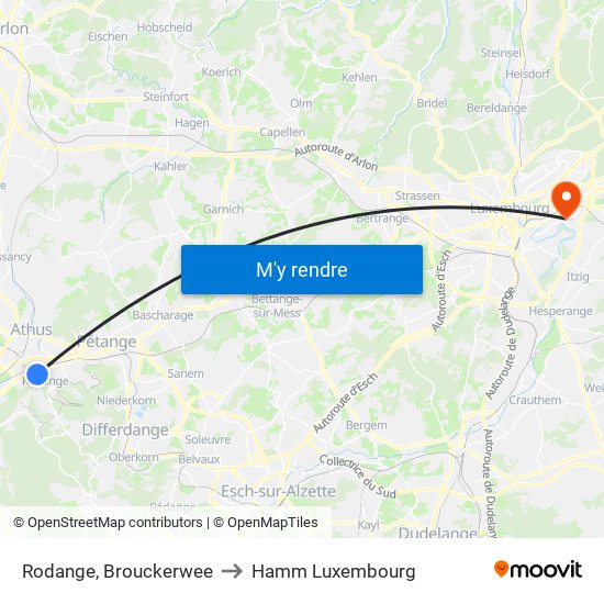 Rodange, Brouckerwee to Hamm Luxembourg map