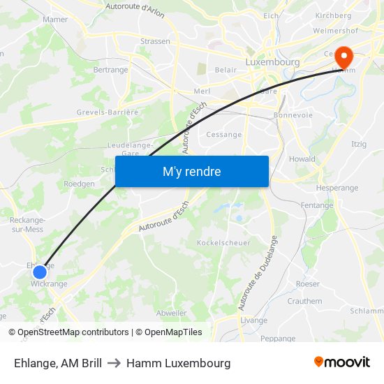 Ehlange, AM Brill to Hamm Luxembourg map