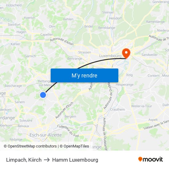 Limpach, Kiirch to Hamm Luxembourg map