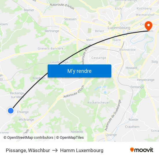 Pissange, Wäschbur to Hamm Luxembourg map