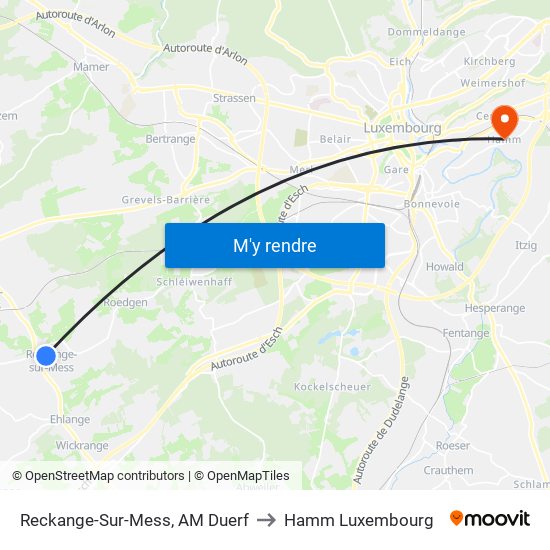 Reckange-Sur-Mess, AM Duerf to Hamm Luxembourg map