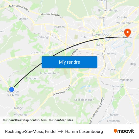 Reckange-Sur-Mess, Findel to Hamm Luxembourg map