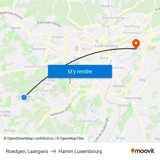Roedgen, Laangwis to Hamm Luxembourg map