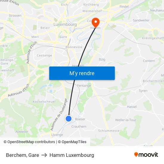 Berchem, Gare to Hamm Luxembourg map