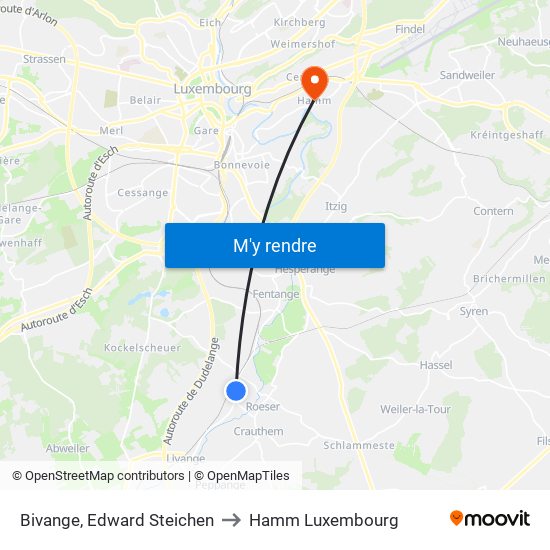 Bivange, Edward Steichen to Hamm Luxembourg map