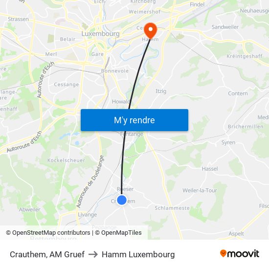 Crauthem, AM Gruef to Hamm Luxembourg map