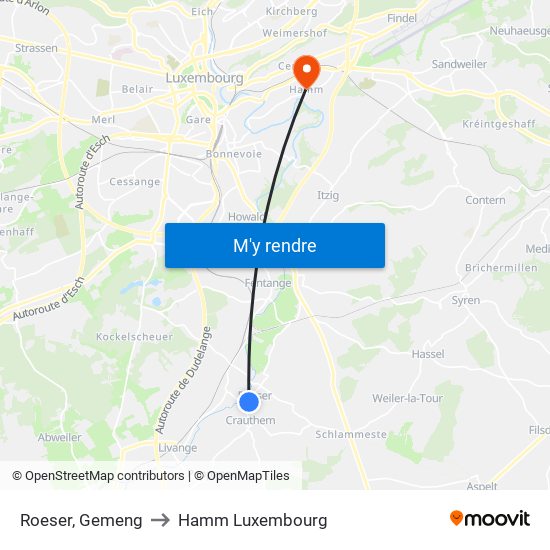 Roeser, Gemeng to Hamm Luxembourg map