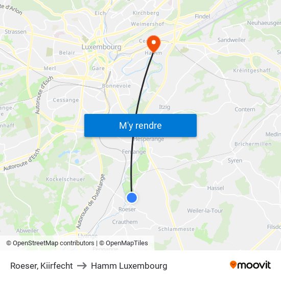 Roeser, Kiirfecht to Hamm Luxembourg map