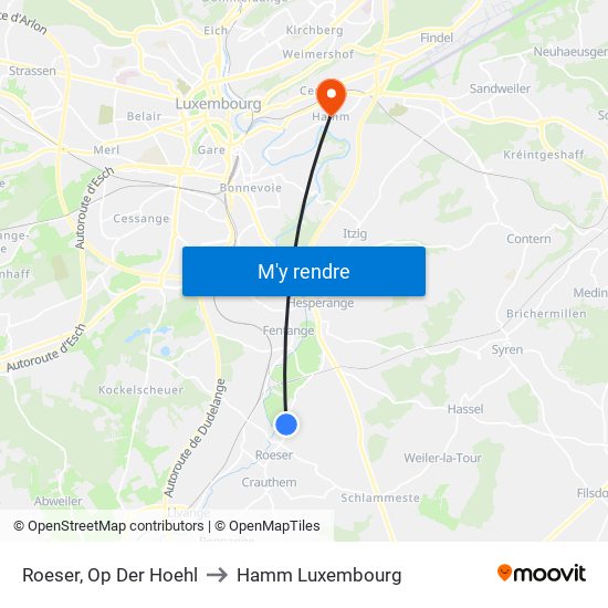 Roeser, Op Der Hoehl to Hamm Luxembourg map