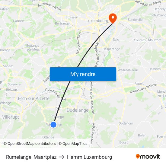 Rumelange, Maartplaz to Hamm Luxembourg map