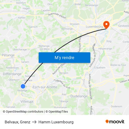 Belvaux, Grenz to Hamm Luxembourg map