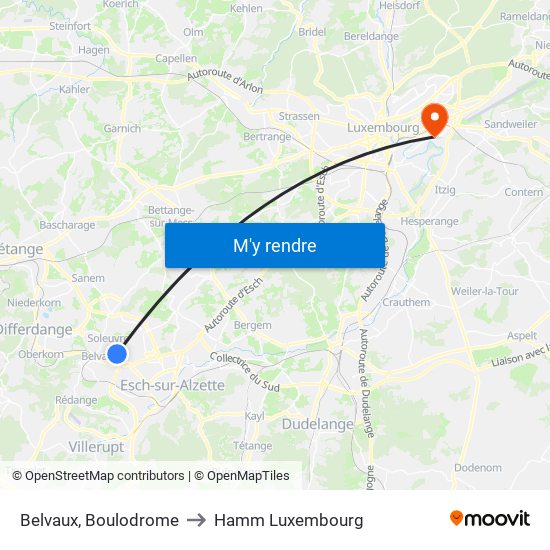 Belvaux, Boulodrome to Hamm Luxembourg map