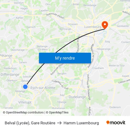 Belval (Lycée), Gare Routière to Hamm Luxembourg map