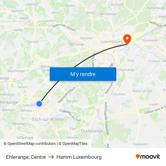 Ehlerange, Centre to Hamm Luxembourg map