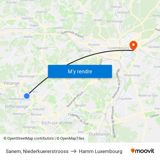 Sanem, Niederkuererstrooss to Hamm Luxembourg map