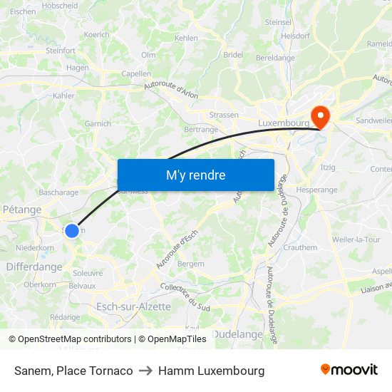 Sanem, Place Tornaco to Hamm Luxembourg map