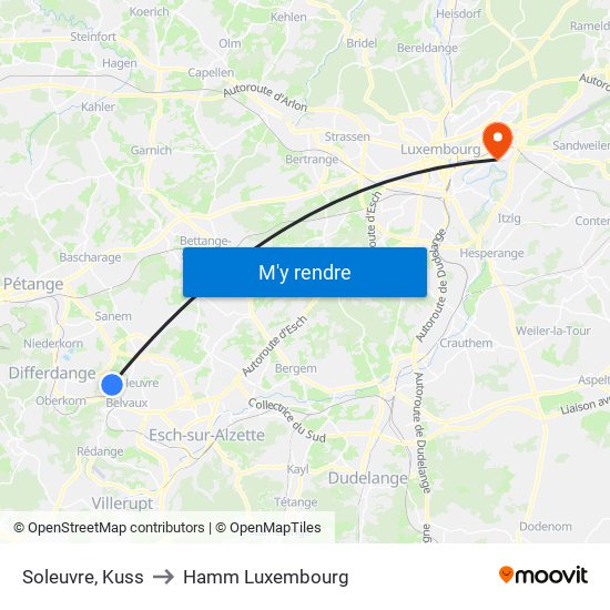 Soleuvre, Kuss to Hamm Luxembourg map