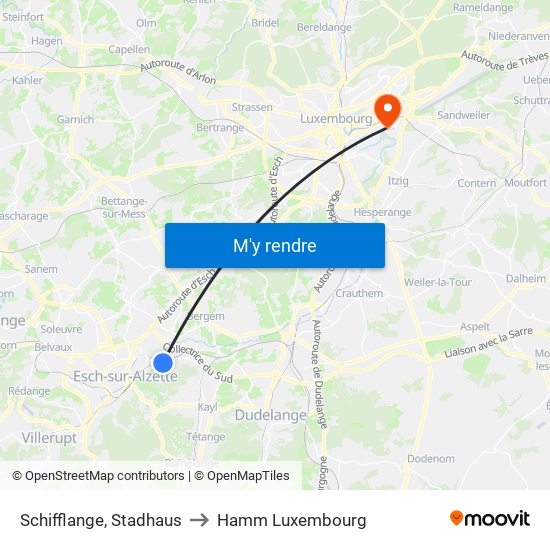 Schifflange, Stadhaus to Hamm Luxembourg map