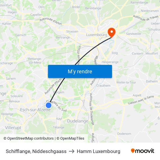 Schifflange, Niddeschgaass to Hamm Luxembourg map