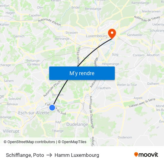 Schifflange, Poto to Hamm Luxembourg map