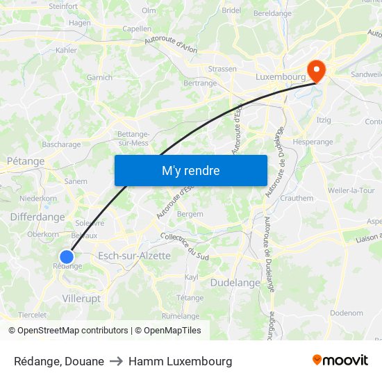 Rédange, Douane to Hamm Luxembourg map