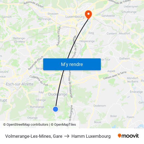 Volmerange-Les-Mines, Gare to Hamm Luxembourg map