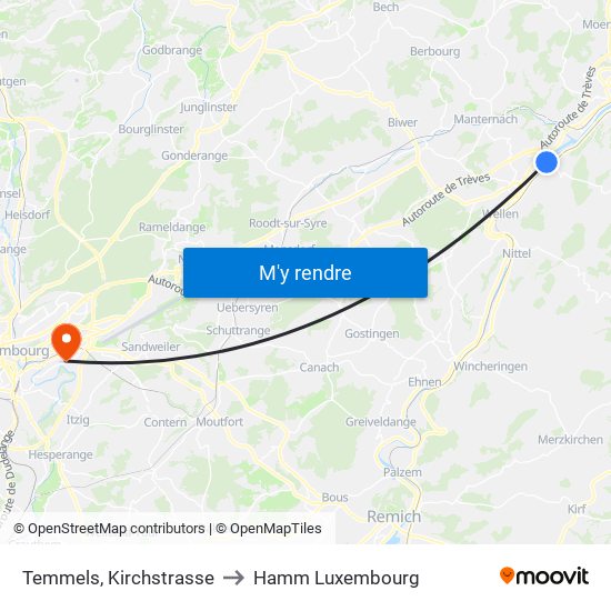 Temmels, Kirchstrasse to Hamm Luxembourg map
