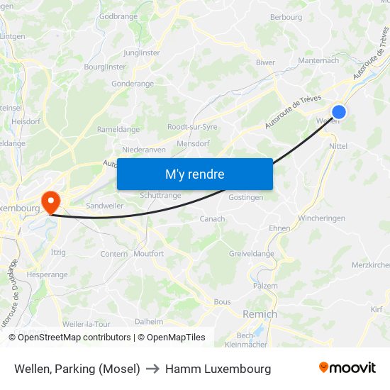 Wellen, Parking (Mosel) to Hamm Luxembourg map