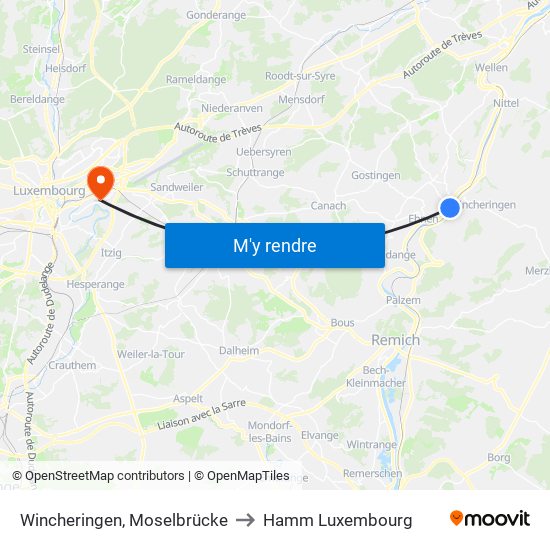 Wincheringen, Moselbrücke to Hamm Luxembourg map