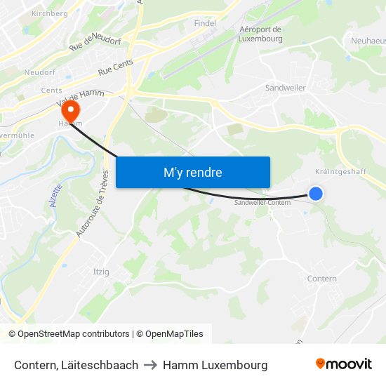 Contern, Läiteschbaach to Hamm Luxembourg map