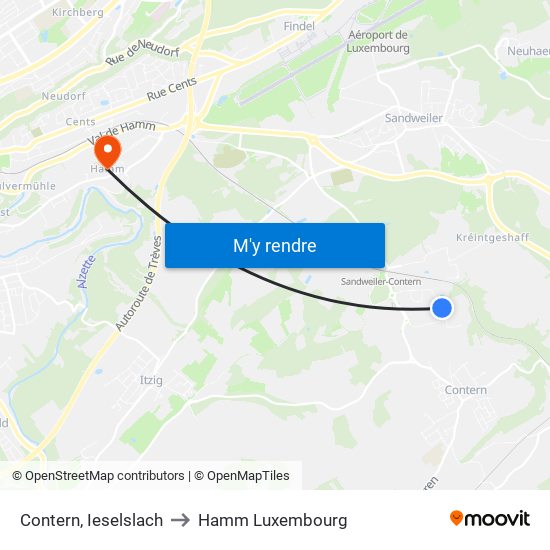 Contern, Ieselslach to Hamm Luxembourg map