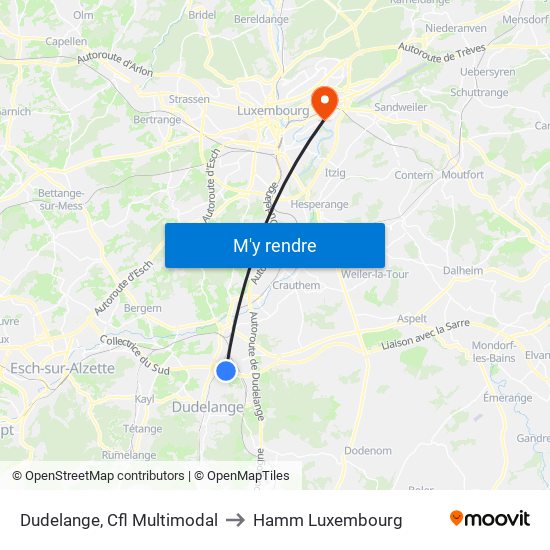 Dudelange, Cfl Multimodal to Hamm Luxembourg map