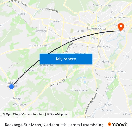 Reckange-Sur-Mess, Kierfecht to Hamm Luxembourg map