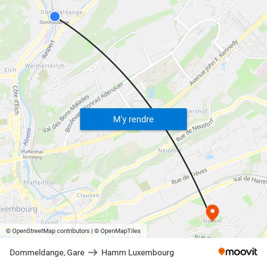 Dommeldange, Gare to Hamm Luxembourg map