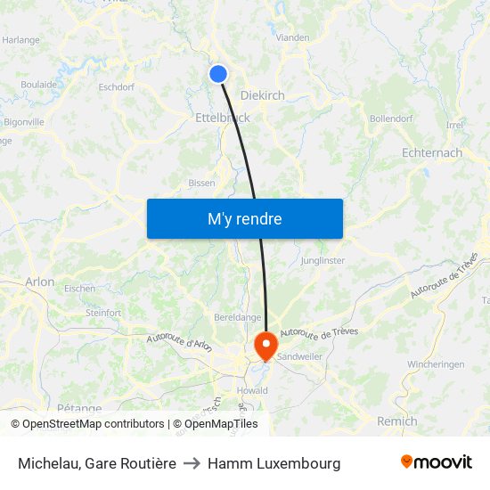 Michelau, Gare Routière to Hamm Luxembourg map